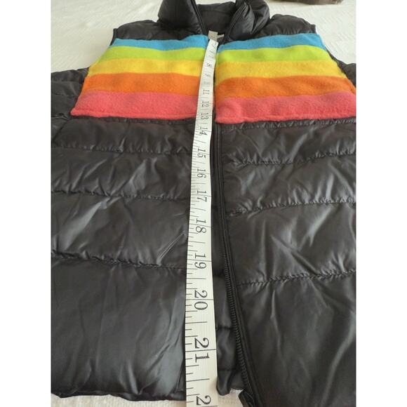 VTG Y2K CJ Laing Black W/ Rainbow Fleece Puffer Vest Funnel Neck Retro Stripes S - Picture 4 of 7